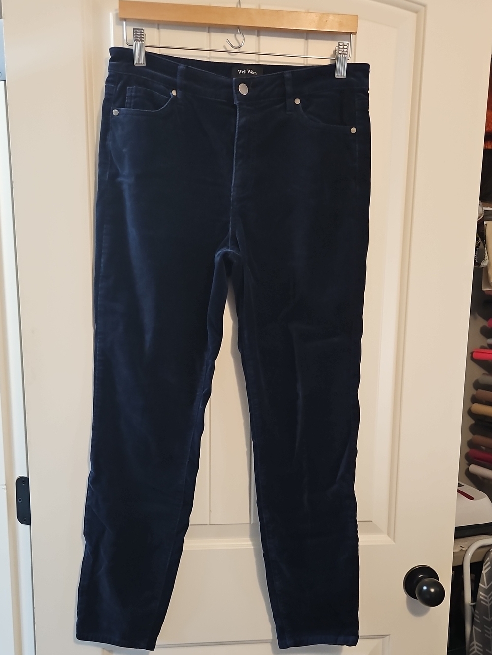 Well Worn Navy Straight Leg Velvet Pants